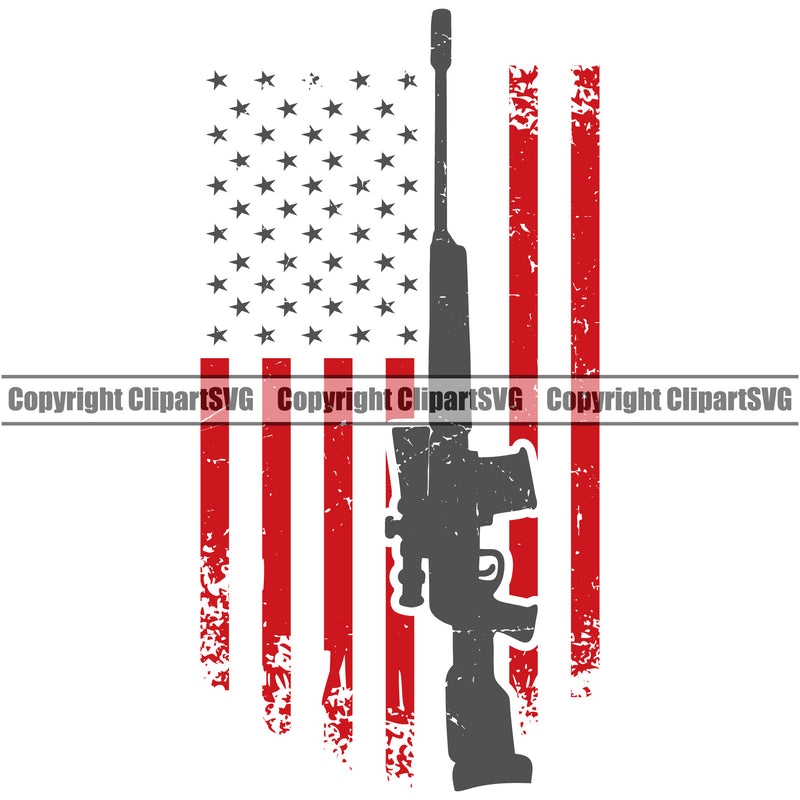 USA Flag Machine Gun Rifle Stripes Weapon Rights United States America 2nd Amendment White Red Color Design Element American Military Army Art Design Logo Clipart SVG