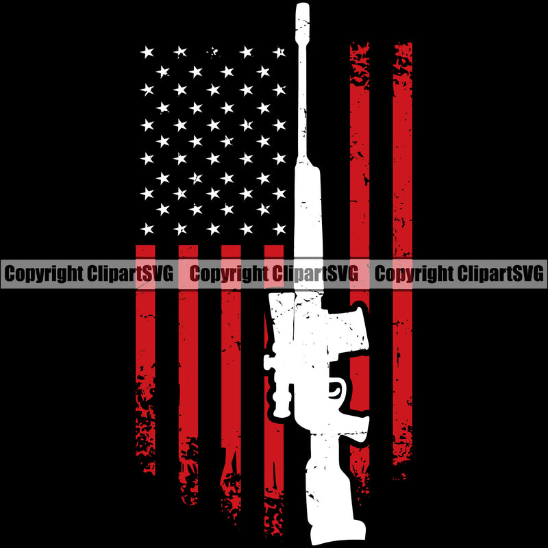 USA Flag Machine Gun Rifle Stripes Weapon Rights United States America 2nd Amendment White AWM Black Red Color Design Element American Military Army Art Design Logo Clipart SVG