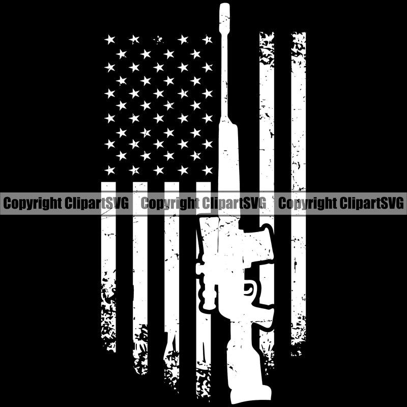 USA Flag Machine Gun Rifle Stripes Weapon AWM Gun Black Color Background Design Element Rights United States America 2nd Amendment American Military Army Art Design Logo Clipart SVG