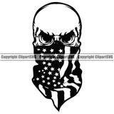 USA Flag Gun Weapon Rights United States America 2nd Amendment Rising Skull Skeleton Bandanna Mask Black White Design Element American Military Army Art Design Logo Clipart SVG