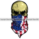 USA Flag Gun Weapon Rights United States America Rising Skull Skeleton Bandanna Mask Color Head Design Element 2nd Amendment American Military Army Art Design Logo Clipart SVG