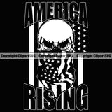 USA Flag Gun Weapon Rights United States America 2nd Amendment Rising Skull Skeleton Head Under Flag Black Background Design Element American Military Army Art Design Logo Clipart SVG