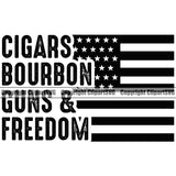 USA Flag Gun Weapon Rights United States America Cigars Bourbon Guns And Freedom Black Quote Text Design Element White Flag 2nd Amendment American Military Army Art Design Logo Clipart SVG