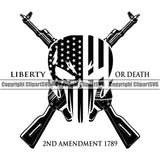 USA Flag Machine Guns Rifles Crossed Weapon Rights United States America Liberty Or Death 2nd Amendment 1789 Quote Skull Skeleton Head Design Element American Military Army Art Design Logo Clipart SVG