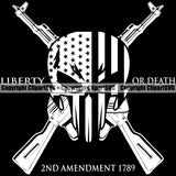 USA Flag Machine Guns Rifles Crossed Weapon Rights United States America Skull Skeleton Head Liberty Or Death 2nd Amendment 1789 White Design Black Background Design Element American Military Army Art Design Logo Clipart SVG