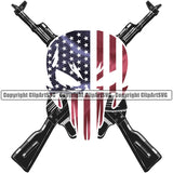 USA Flag Machine Guns Rifles Crossed Weapon Rights United States America Death Skeleton Skull Head Color Design Element 2nd Amendment American Military Army Art Design Logo Clipart SVG