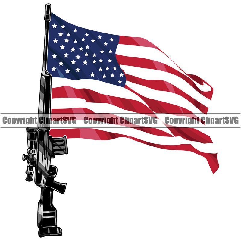 USA Flag Machine Gun Rifle Pole Weapon Rights United States America Machine Gun Flag Color Design Element 2nd Amendment American Military Army Art Design Logo Clipart SVG