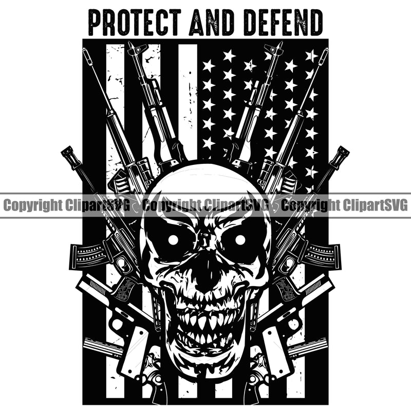 USA Flag Automatic Machine Gun Rifles Weapon Rights United States America 2nd Amendment Protect And Defend Design Element American Military Army Art Design Logo Clipart SVG