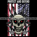 USA Flag Automatic Machine Gun Rifles Weapon Rights United States America 2nd Amendment Protect And Defend Skull Red Eye Machine Color Design Element American Military Army Art Design Logo Clipart SVG