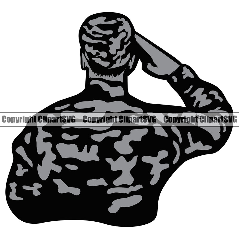 Soldier Salute Saluting USA Flag Gun Weapon Rights United States America Veteran Black Color White Background Design Element 2nd Amendment American Military Army Art Design Logo Clipart SVG