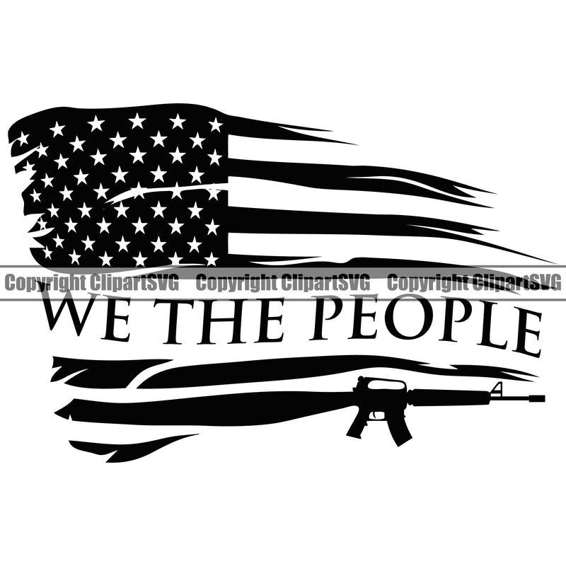 Distressed USA Flag Gun Weapon Rights United States America 2nd Amendment We The People Quote Text Design Element American Military Army Art Design Logo Clipart SVG