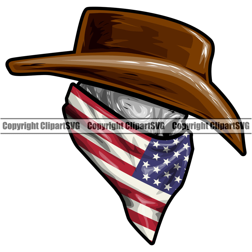 Skull Skeleton USA Flag Bandanna Mask Cowboy Hat Cap Weapon Rights United States America 2nd Amendment When Guns Are Outlawed Skull White Background Design Element American Military Army Art Design Logo Clipart SVG