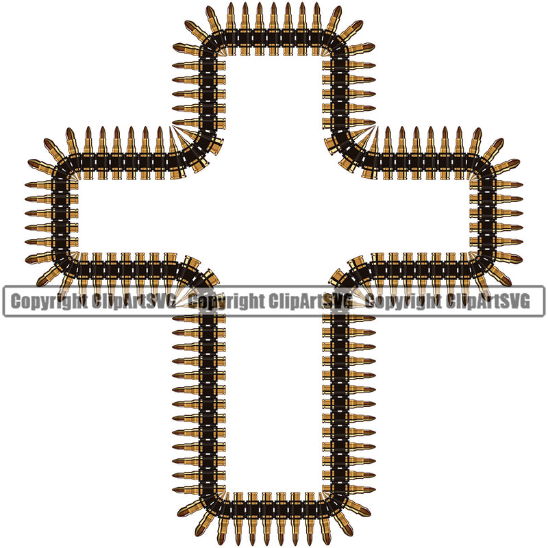 Military Army Weapon Gun Bullet Ak-47 Bullet Cross Design Element Color Chain Border Outline Background Design Element Art Logo Clipart SVG