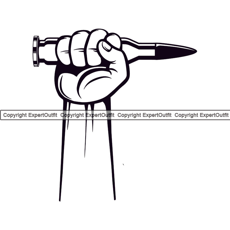 Military Army Gun Weapon Rights 2nd Amendment Bullet Machine AK 47 Hands Arm Design Element USA America American Art Design Logo Clipart SVG