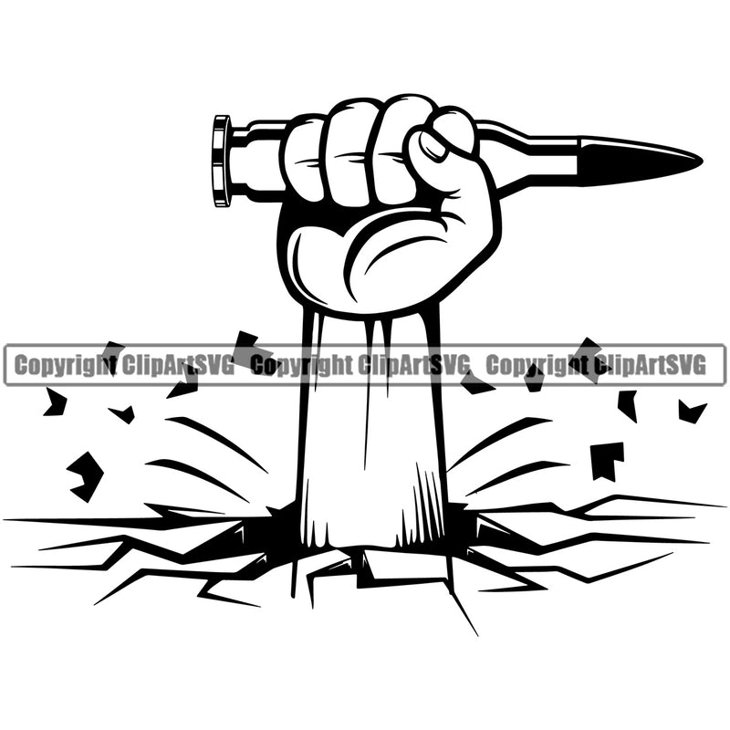 Military Army Gun Weapon Rights 2nd Amendment Bullet Machine Gun AK-47 Hand Break Wall Design Element USA America American Art Design Logo Clipart SVG