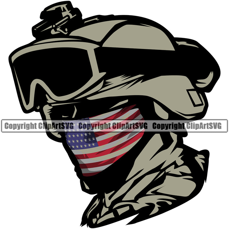 Soldier USA Flag Bandanna Mask Gun Weapon Rights United States America 2nd Amendment American Military Army With Flag Design Element Art Design Logo Clipart SVG