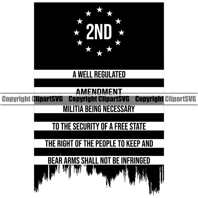 USA Flag Gun Weapon Rights United States America A Well Regulated 2nd Amendment Quote Text Design Element American Military Army Art Design Logo Clipart SVG