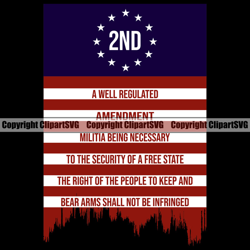 USA Flag Gun Weapon Rights United States America A Well Regulated 2nd Amendment Black And Red Color Design Elemnent American Military Army Art Design Logo Clipart SVG