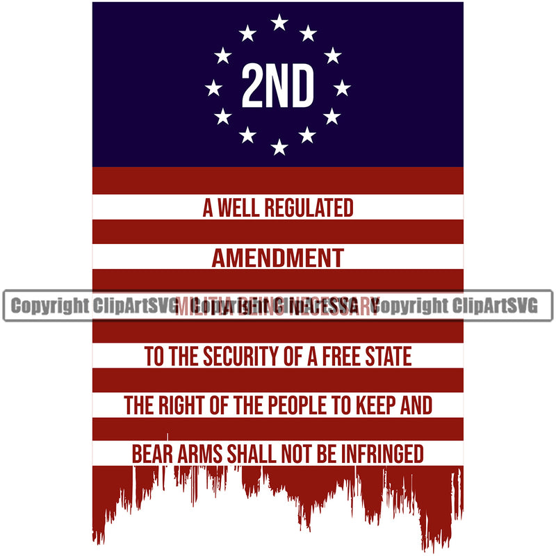 USA Flag Gun Weapon Rights United States America A Well Regulated 2nd Amendment American Red Blue Color Quote Text Design Element Military Army Art Design Logo Clipart SVG