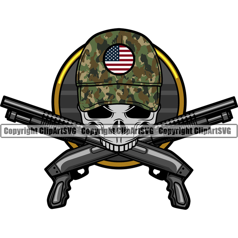 USA Flag Gun Weapon Rights United States America 2nd Amendment American Skull Skeleton Camo Camouflage Hunt Hunting Hunter Color Head White Design Element Military Army Art Design Logo Clipart SVG