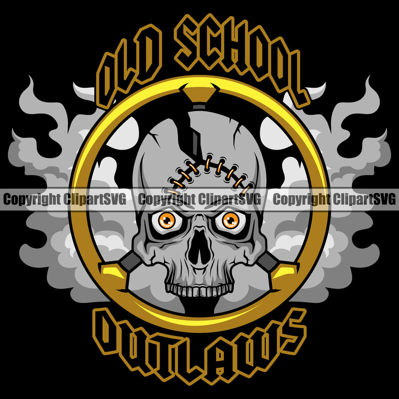 Biker Gang Motorcycle Chopper Motor Bike Garage Mechanic USA Flag Gun Weapon Rights United States America Old School Outlaws Yellow Quote Text Design Element Black Background 2nd Amendment American Military Army Art Design Logo Clipart SVG