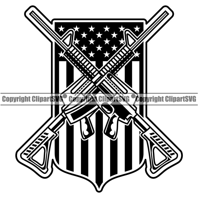 USA Flag Machine Guns Rifles Crossed Weapon Rights United States America Gun Flag Design Element 2nd Amendment American Military Army Art Design Logo Clipart SVG