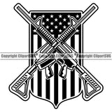 USA Flag Machine Guns Rifles Crossed Weapon Rights United States America Gun Flag Design Element 2nd Amendment American Military Army Art Design Logo Clipart SVG