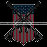 USA Flag Machine Guns Rifles Crossed Weapon Rights United States America Gun Flag Design Element Black Background Color 2nd Amendment American Military Army Art Design Logo Clipart SVG