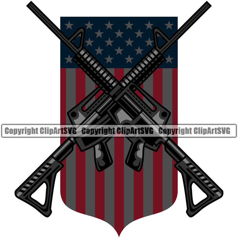 USA Flag Machine Guns Rifles Crossed Weapon Rights United States America Gun Flag Design Element White Background 2nd Amendment American Military Army Art Design Logo Clipart SVG