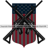 USA Flag Machine Guns Rifles Crossed Weapon Rights United States America Gun Flag Design Element White Background 2nd Amendment American Military Army Art Design Logo Clipart SVG