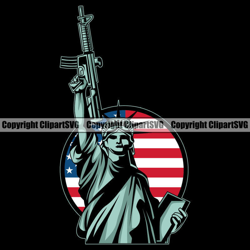 USA Flag Gun Weapon Rights United States America 2nd Amendment American Statue Of Liberty Black Background Design Element Military Army Art Design Logo Clipart SVG