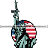 USA Flag Gun Weapon Rights United States America Statue Of Liberty 2nd Amendment American Statue White Background And Flag Circle Design Element Military Army Art Design Logo Clipart SVG