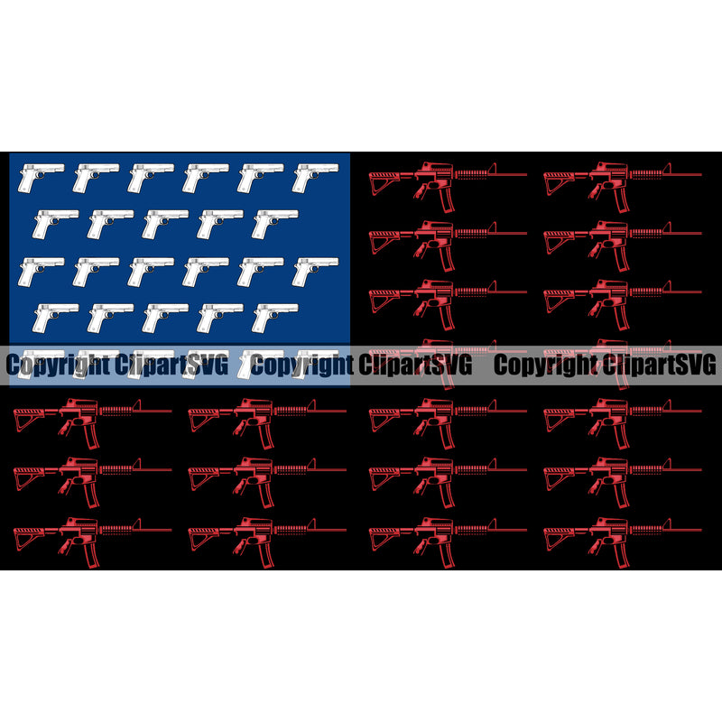 USA Flag Machine Gun Rifle Stripes Pistol Stars Weapon Rights United States America Gun Flag Color Design Element 2nd Amendment American Military Army Art Design Logo Clipart SVG