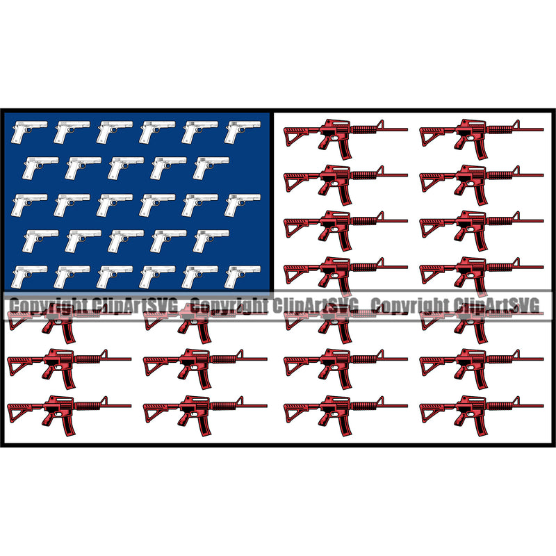 USA Flag Machine Gun Rifle Stripes Pistol Stars Weapon Rights United States America Gun Flag Color Design Element White Background 2nd Amendment American Military Army Art Design Logo Clipart SVG