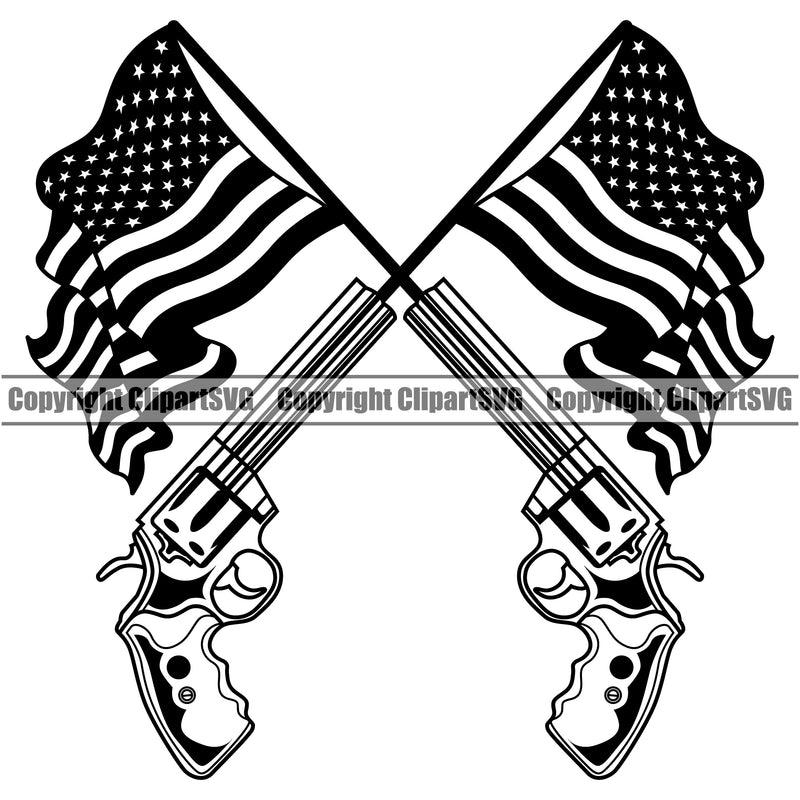 USA Flag Coming Out Of Gun Pistol Barrel Pole Weapon Rights United States America 2nd Gun Flag Design Element Amendment American Military Army Art Design Logo Clipart SVG