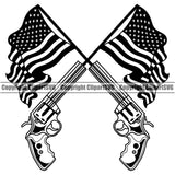 USA Flag Coming Out Of Gun Pistol Barrel Pole Weapon Rights United States America 2nd Gun Flag Design Element Amendment American Military Army Art Design Logo Clipart SVG