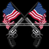 USA Flag Coming Out Of Gun Pistol Barrel Pole Weapon Rights United States America 2nd Gun Flag Color Design Element Black Background Amendment American Military Army Art Design Logo Clipart SVG