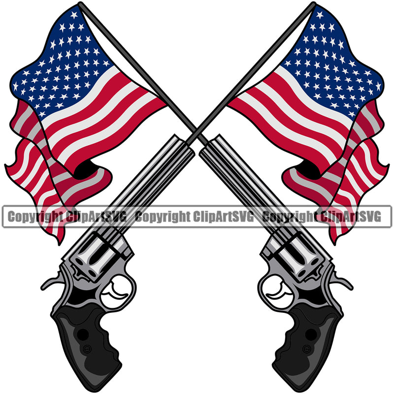 USA Flag Coming Out Of Gun Pistol Barrel Pole Weapon Rights United States America 2nd Amendment American Gun Color Design Flag Color White Background Military Army Art Design Logo Clipart SVG