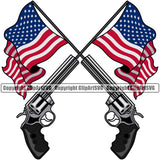 USA Flag Coming Out Of Gun Pistol Barrel Pole Weapon Rights United States America 2nd Amendment American Gun Color Design Flag Color White Background Military Army Art Design Logo Clipart SVG