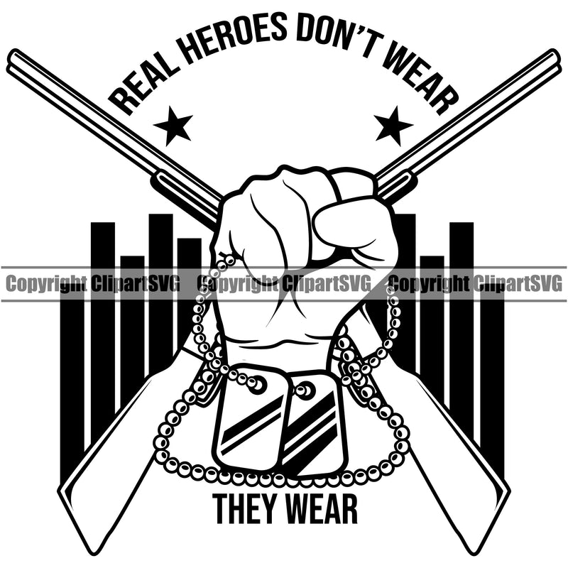 USA Flag Gun Weapon Rights United States Soldier America Real Heroes Don't Wear Gun Quote Text Design Element 2nd Amendment American Military Army Art Design Logo Clipart SVG