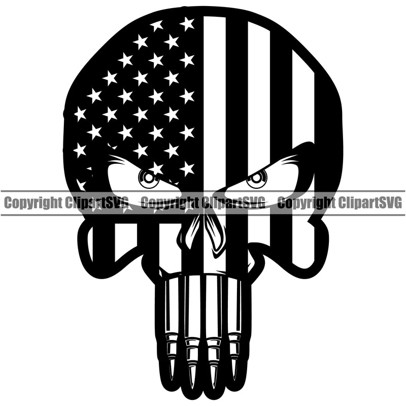 USA Flag Gun Weapon Rights United States Skull Skeleton Bullet Teeth Ammo Ammunition America Flag Design Element 2nd Amendment American Military Army Art Design Logo Clipart SVG