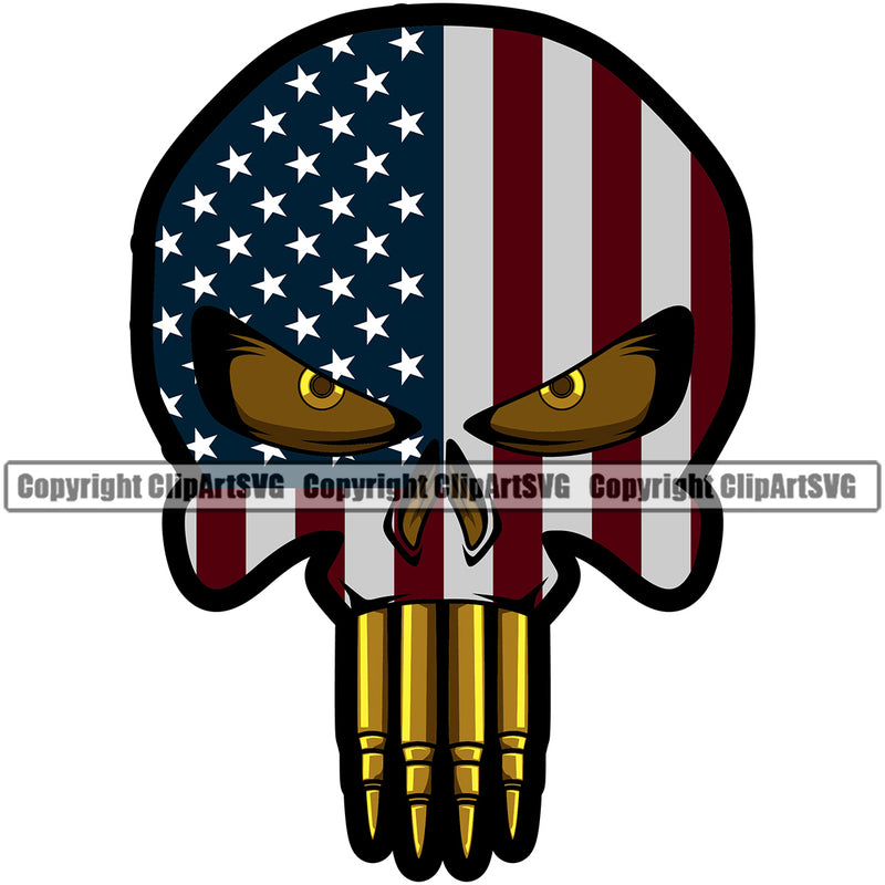 USA Flag Gun Weapon Rights United States Skull Skeleton Bullet Teeth Ammo Ammunition America Color Flag Design Element 2nd Amendment American Military Army Art Design Logo Clipart SVG