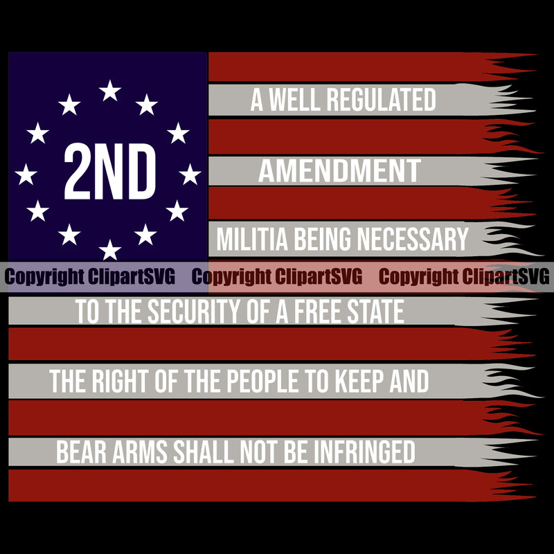 USA Flag Gun Weapon Rights United States America A Well Regulated 2nd Amendment American Flag Color Quote Text Design Element Military Army Art Design Logo Clipart SVG