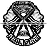 USA Flag Gun Rifle Barrel Pole Weapon Rights United States America 2nd Amendment Peaceful Slavery Quote Text Design Element American Military Army Art Design Logo Clipart SVG