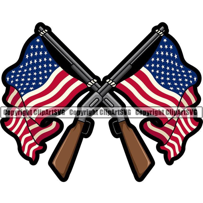 USA Flag Gun Rifle Barrel Pole Weapon Rights United States America Gun Flag Color Design Element 2nd Amendment American Military Army Art Design Logo Clipart SVG