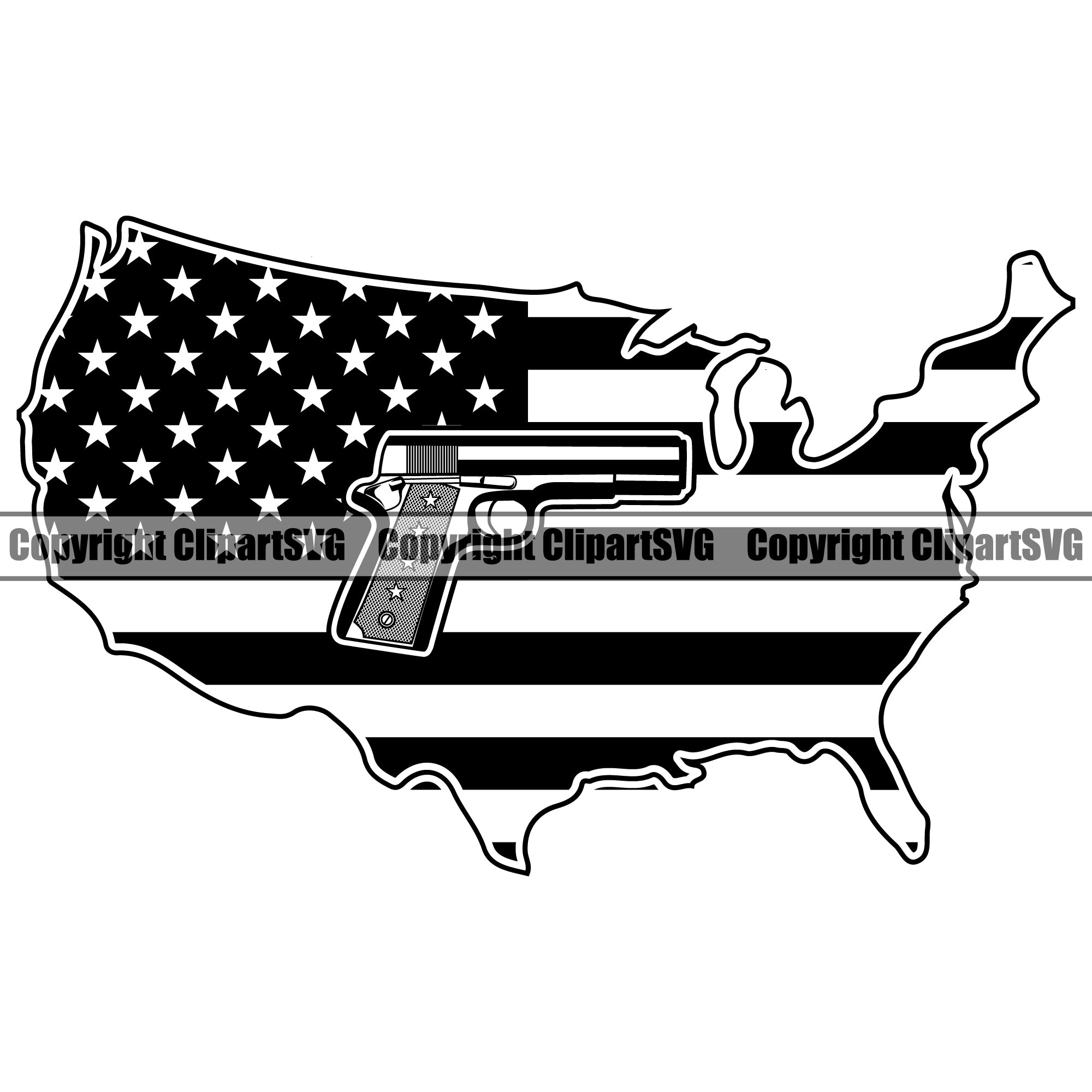 USA Flag Gun Weapon Rights United States America Map Under Gun Design ...