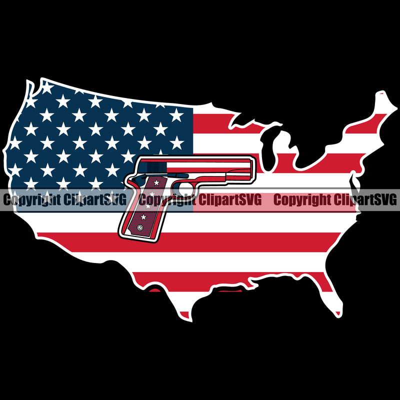 USA Flag Gun Weapon Rights United States America Color Flag Gun Black Background Design Element 2nd Amendment American Military Army Art Design Logo Clipart SVG
