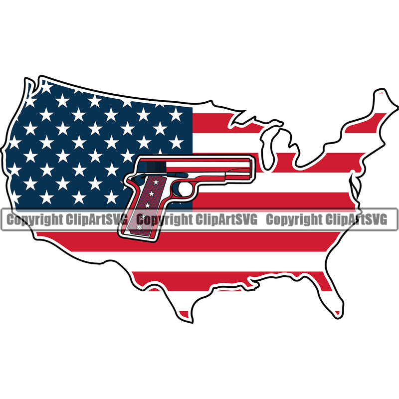 USA Flag Gun Weapon Rights United States America Color Flag Design Map White Background 2nd Amendment American Military Army Art Design Logo Clipart SVG