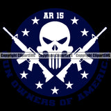 USA Flag Gun Weapon Rights United States America 2nd Amendment American Skull Skeleton AR-15 AR-15 Gun Owners Of America Head White Design Black Background Design Element Military Army Art Design Logo Clipart SVG