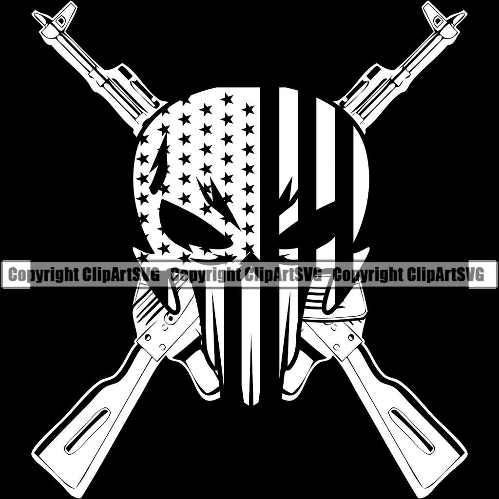 USA Flag Gun Weapon Rights United States America Skull Skeleton Black Background AK47 Design Element 2nd Amendment American Military Army Art Design Logo Clipart SVG